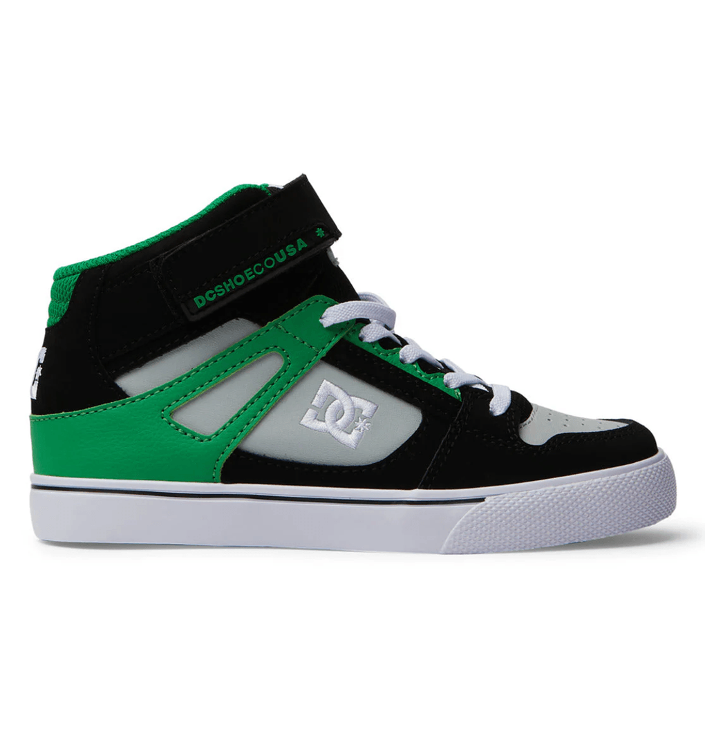 DC Shoes Pure High Elastic Lace, Zapatos De Caña Alta Para Niños, Negro/verde Kelly (BKG)